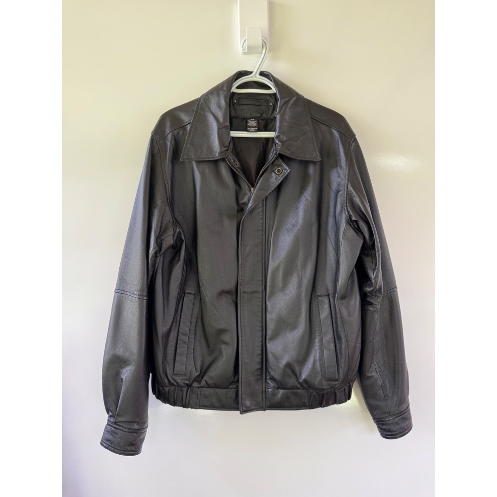 Covington Mens Black Genuine Leather Bomber Jacket Coat Full Zip Size Medium